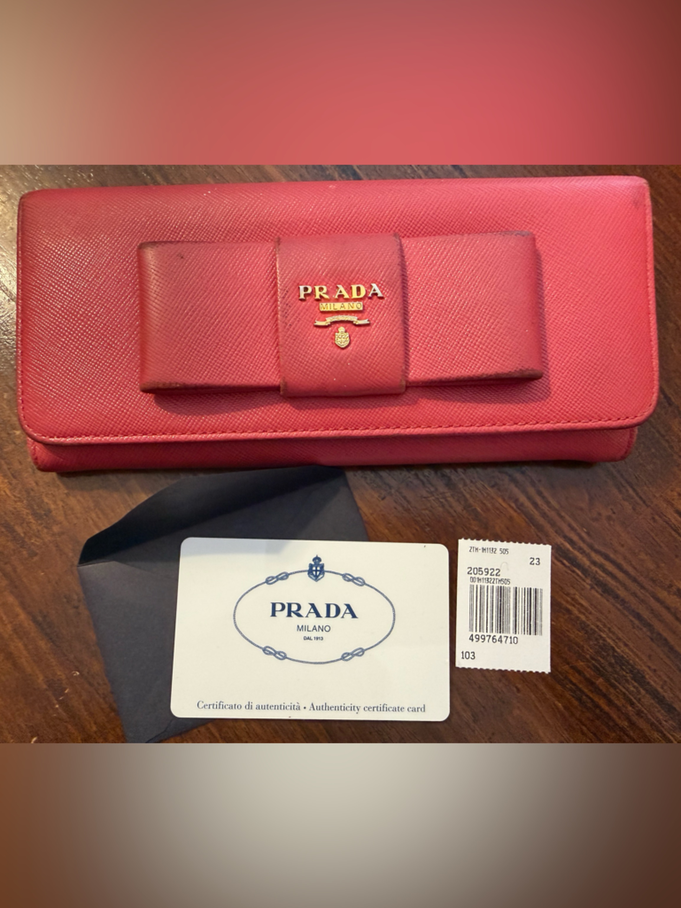 Prada Pink Saffiano Bow Continental Wallet